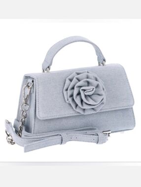 Madden NYC Light Wash Denim Handle + Crossbody 1/2 Chain Strap Bag W/Flower (OS)